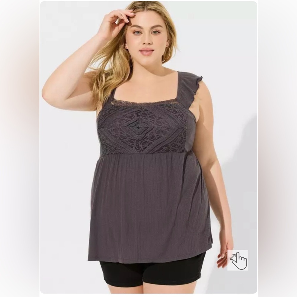 Torrid Lace Textured Jersey Square Neck Flutter Sleeve Babydoll Top NWT